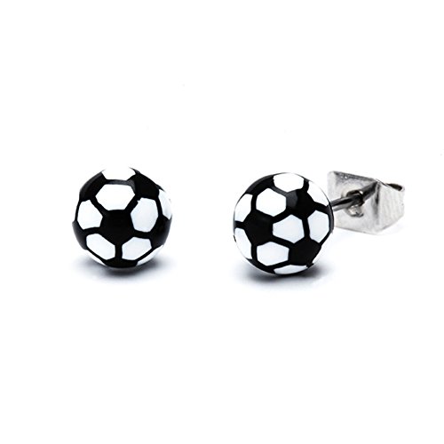 Chic-Net Ohrstecker Sport Ball rund 6 mm Acryl Unisex Ohrringe Edelstahl nickelfrei Fußball -