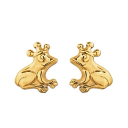 CLEVER SCHMUCK Goldene Ohrstecker 8 mm Frosch mit Krone glänzend 333 GOLD 8 KARAT -
