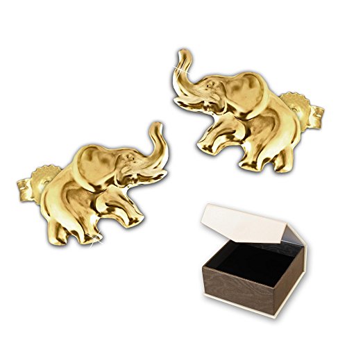 CLEVER SCHMUCK Goldene Ohrstecker kleiner Elefant 9 x 6 mm 333 GOLD 8 KARAT im Etui -