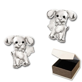 CLEVER SCHMUCK Silberne Ohrstecker Mini Hunde 6 x 5 mm mit schwarzen Augen STERLING SILBER 925 für Kinder im Etui -