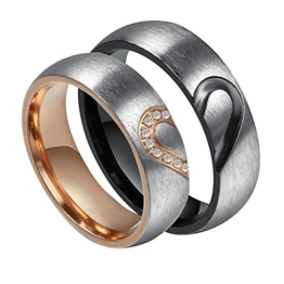 Daesar Schmuck Edelstahl Herz Partnerringe Zirkonia Schwarz Silber Rosegold Herren Damen Ring Mit Gravur Freundschaftsringe -