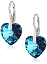 Damen-Ohrringe 925 Sterlingsilber Herz dunkelblau 14mm, Made with Swarovski Elements. -