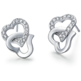 Damen Ohrstecker Versilbert Titan Stahl 2 Herzen Zirkonia Silber Breite 13mm Ohrringe für Frauen, AnaZoz Schmuck -