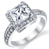 Damen Sterling Silber 925 Verlobungsring, Ehering Mit 2 Karat Prinzessin Schnitt Zirkonia Bequemlichkeit Passen,Größe 4 to 11 -