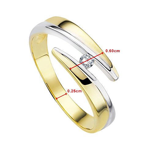 Diamond Line Damen-Diamant-Ring 375 Gelbgold teilrhodiniert 1 Diamant ca. 0,05ct. getöntes weiß Lupenrein (gW-LR) -