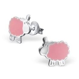 Ein Paar Kleine Pinke Schaf Ohrstecker aus Sterling Silber -