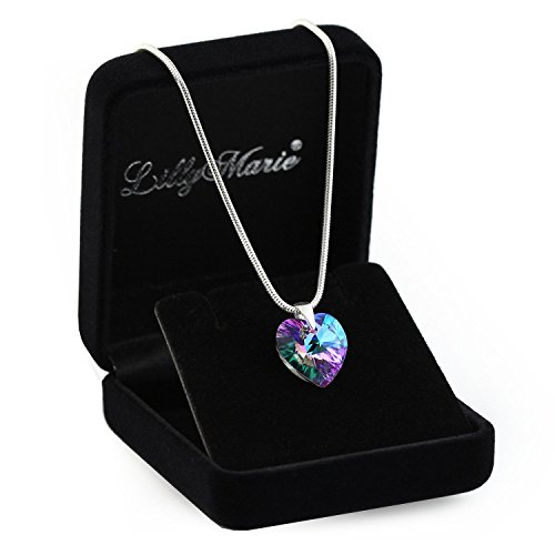 Eine Silberkette aus 925 Silber mit original Swarovski® Elements Herz Anhänger, mehrfarbig/lila, 14 mm, mit Schmucketui, ideal als Geschenk für Frau oder Freundin -