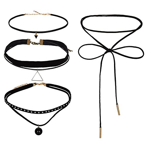 eLander Fashion Black PU-Leder reizvolle Halskette [4 Pack] für Damen Damen Halskette Choker Gothic einstellbare Kette aus Nylon und Metalllegierung -