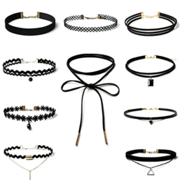 Elegant Rose Collier Halskette Set Gothic Tattoo Spitze Choker Ketten Stretch Samt Classic, schwarz (10PCS) -