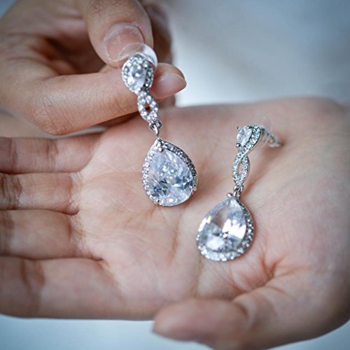 EVER FAITH® CZ österreichischen Kristal 8-Form elegant Vintage Braut Anhänger Ohrring klar Silber-Ton N02479-1 -