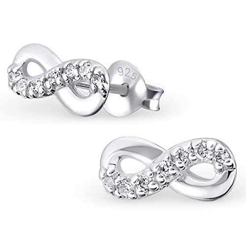 EYS JEWELRY® Damen-Ohrringe Infinity Unendlichkeits-Symbol 4 x 10 mm Zirkonia 925 Sterling Silber kristall-weiß im Etui Damenohrstecker -