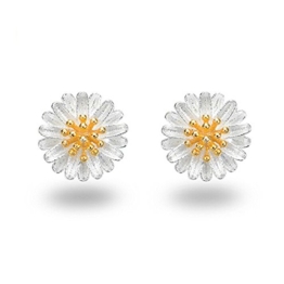 Fashmond Golden Blumen Kornblume Ohrring Ohrringe aus echte 925 Sterling Silber für Frauen Damen Kinder Mädchen Geburtstag Muttertag Weihnachten Geschenke Schmuck -