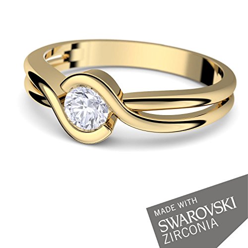 Gold Ring Verlobungsringe Gelbgold 333 echt Gold mit SWAROVSKI Zirkonia Stein inkl. Luxusetui + Goldring Gelbgold Ring Zirkonia wie Diamant Ehering Gold Trauring Damenschmuck FF388 GG333ZIFA -