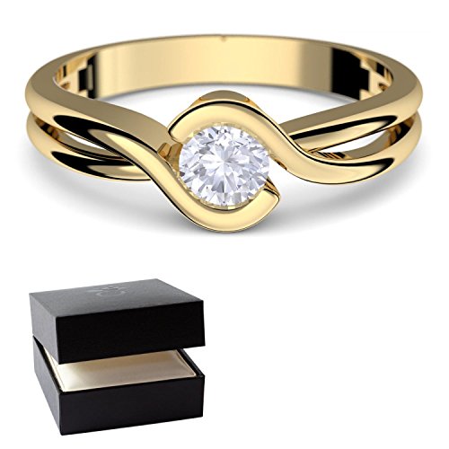 Gold Ring Verlobungsringe Gelbgold 333 echt Gold mit SWAROVSKI Zirkonia Stein inkl. Luxusetui + Goldring Gelbgold Ring Zirkonia wie Diamant Ehering Gold Trauring Damenschmuck FF388 GG333ZIFA -