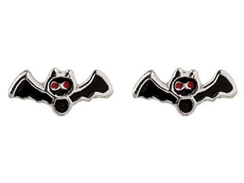 Halloween Ohrringe aus 925 Silber Fledermaus, schwarz rot emailliert -