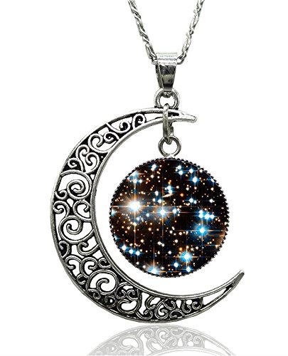 Halskette Silber Mond Universum Unisex Runder Anhänger (Schwarz/Weiß) -
