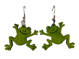 Handgemachte ausgefallene verrückte Ohrringe Holz Frosch grün Teich 6737 -