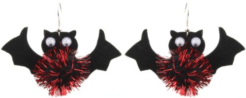 Hellorange Schwarz & Rot glitzerndes 3D Halloween Fledermäuse Ohrringe – Ohrlöcher -