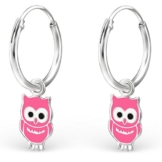 JAYARE® Kinder-Creolen Eulen 20 x 6 mm Emaille 925 Sterling Silber rosa pink im Etui Mädchen-Ohrringe Kreolen -