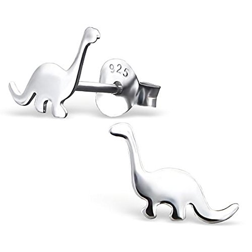 JAYARE® Kinder-Ohrringe Dinosaurier 7 x 9 mm blank 925 Sterling Silber silber im Etui Mädchen-Ohrstecker -