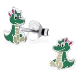 JAYARE® Kinder-Ohrringe Dinosaurier 8 x 7 mm Emaille 925 Sterling Silber grün im Etui Mädchen-Ohrstecker -