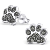 JAYARE® Kinder-Ohrringe Hunde-Pfoten Tatzen 9 x 9 mm Glitzer-Kristalle 925 Sterling Silber diamant-schwarz im Etui Mädchen-Ohrstecker -