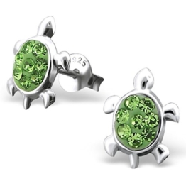 JAYARE® Kinder-Ohrringe Schildkröten 11 x 9 mm Glitzer-Kristalle 925 Sterling Silber peridot-grün im Etui Mädchen-Ohrstecker -