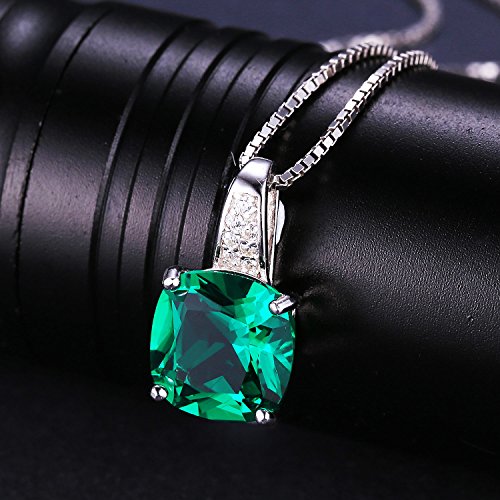 Jewelrypalace 3.42ct Grün Synthetisch Prinzessin Schliff Nano Russisch Smaragd Anhänger Kette Halskette 925 Sterling Silber Damen -
