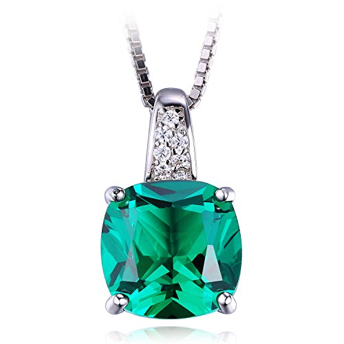 Jewelrypalace 3.42ct Grün Synthetisch Prinzessin Schliff Nano Russisch Smaragd Anhänger Kette Halskette 925 Sterling Silber Damen -