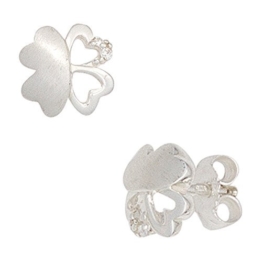 JOBO Kinder Ohrstecker Kleeblatt 925 Silber teilmattiert mit Zirkonia Ohrringe -