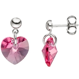 JOBO Ohrhänger Herz 925 Silber mit Swarovski-Elements rosa pink Ohrringe Ohrstecker -
