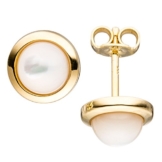 JOBO Ohrstecker 333 Gold Gelbgold 2 Perlmutt-Steine Ohrringe Goldohrringe -