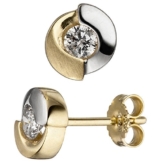 JOBO Ohrstecker 333 Gold Gelbgold bicolor mattiert 2 Zirkonia Ohrringe Goldohrringe -