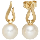 JOBO Ohrstecker 585 Gelbgold teilmattiert 2 Süßwasser-Perlen Gold-Ohrringe -