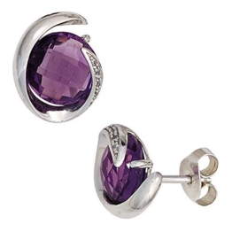 JOBO Ohrstecker 585 Weißgold 2 Amethyste 10 Diamanten Brillanten Ohrringe -