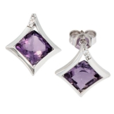 JOBO Ohrstecker 585 Weißgold 4 Diamant-Brillanten 0,02ct. 2 Amethyst Gold-Ohrringe -