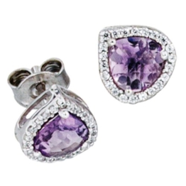 JOBO Ohrstecker 585 Weißgold 44 Diamanten 0,20ct. 2 Amethyste Gold-Ohrringe -