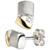 JOBO Ohrstecker 925 Sterling Silber bicolor vergoldet matt 2 Zirkonia Ohrringe -
