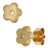 JOBO Ohrstecker Blume 333 Gelbgold mattiert 2 Zirkonia Gold-Ohrringe -