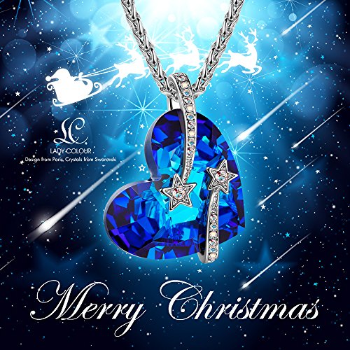 LADY COLOUR Ich liebe dich Kette Damen mit Kristallen von Swarovski blau Schmuck muttertagsgeschenke Weihnachtsgeschenke geburtstagsgeschenke valentinstag geschenk geschenke fur frauen freundin herz -