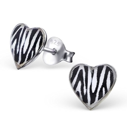 Laimons Damen-Ohrstecker Herz weiß schwarz Zebra Design Sterling Silber 925 -