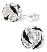 Laimons Damen-Ohrstecker Kugel mit Glitzer weiß schwarz Zebra Design Sterling Silber 925 -