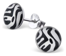Laimons Damen-Ohrstecker Platte weiß schwarz Zebra Design Sterling Silber 925 -