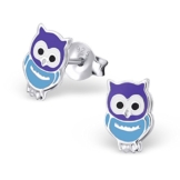 Laimons Kinder-Ohrstecker Eule blau lila Sterling Silber 925 -