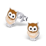 Laimons Kinder-Ohrstecker Eule braun weiß Sterling Silber 925 -