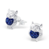 Laimons Kinder-Ohrstecker Eule mit Glitzer blau Sterling Silber 925 -