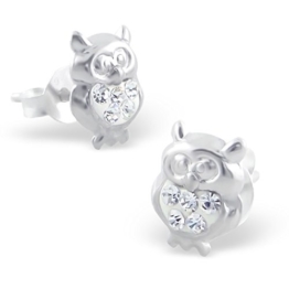 Laimons Kinder-Ohrstecker Eule mit Glitzer weiß Sterling Silber 925 -