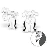 Laimons Kinder-Ohrstecker Kinderschmuck Hund schwarz weiß Sterling Silber 925 -