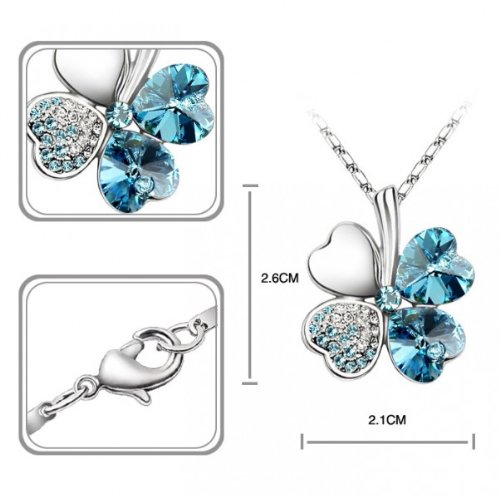 Le Premium® Schmuck-Set Vier Blättern Klee Halskette+ohrring baumeln Herz geformt Swarovski Aquamarine Blau Kristalle -