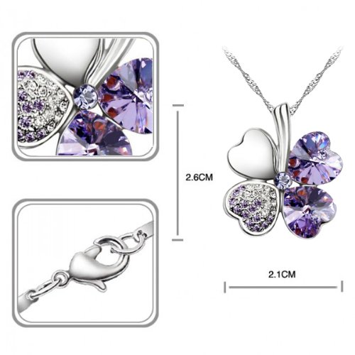 Le Premium® Schmuck-Set vier Blättern Klee Halskette+ohrring Gestüt Herz geformt Swarovski violett lila Kristalle -